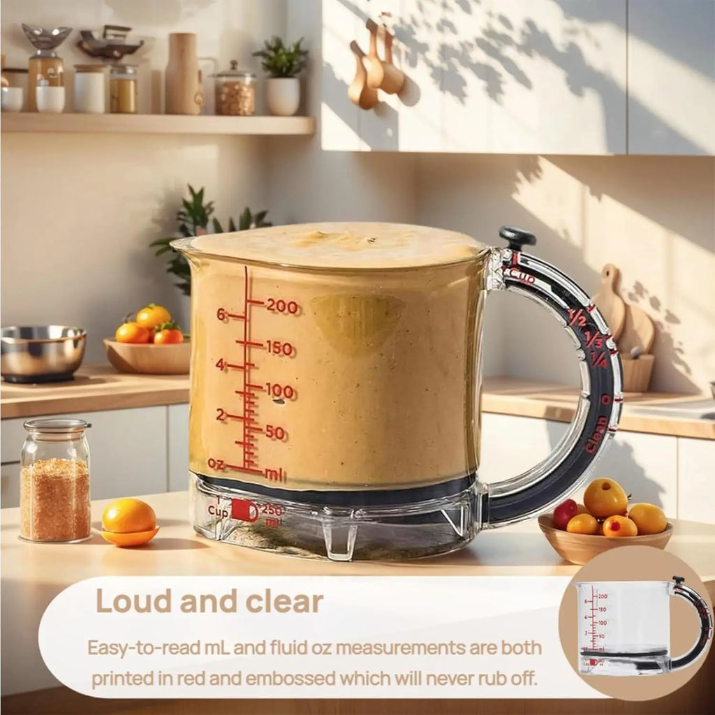 【4-in-1】多機能 計量カップ｜調節可能 スクレーパー一体型 キッチン用 調理器具