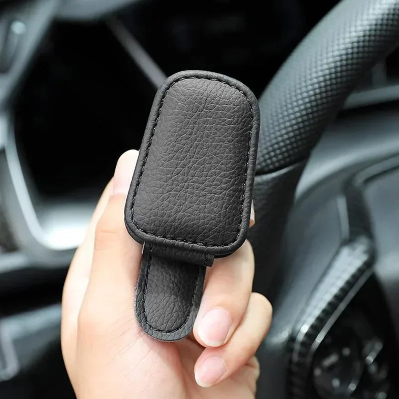 サングラスホルダー 車用｜サンバイザー取付 マグネット式 レザークリップ